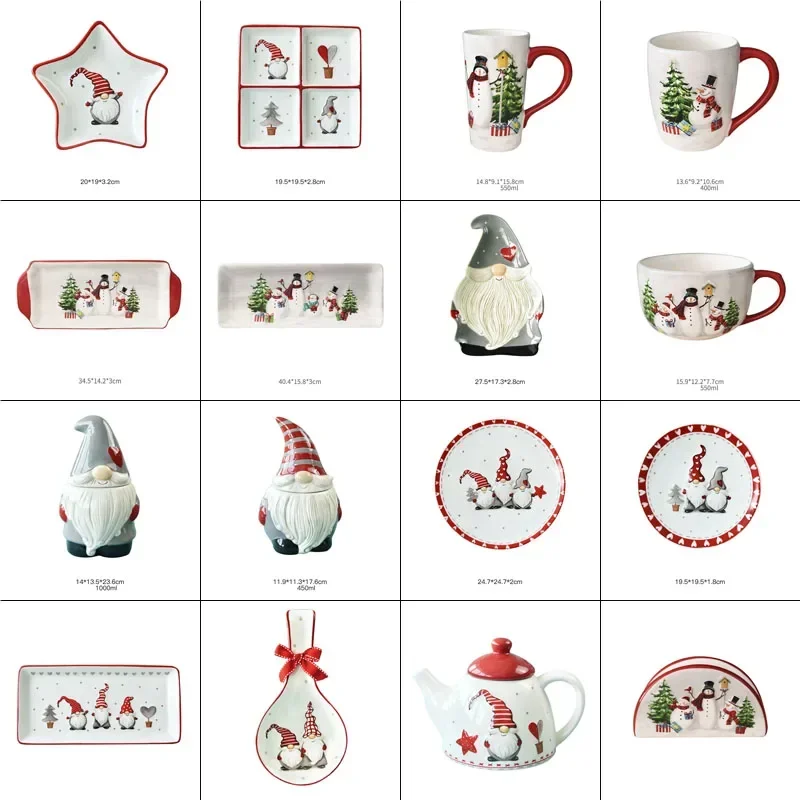 Christmas Plates Ceramic Dinner Plates Household Tableware Food Dining Afternoon Tea Dessert Tray Kitchen Supplies