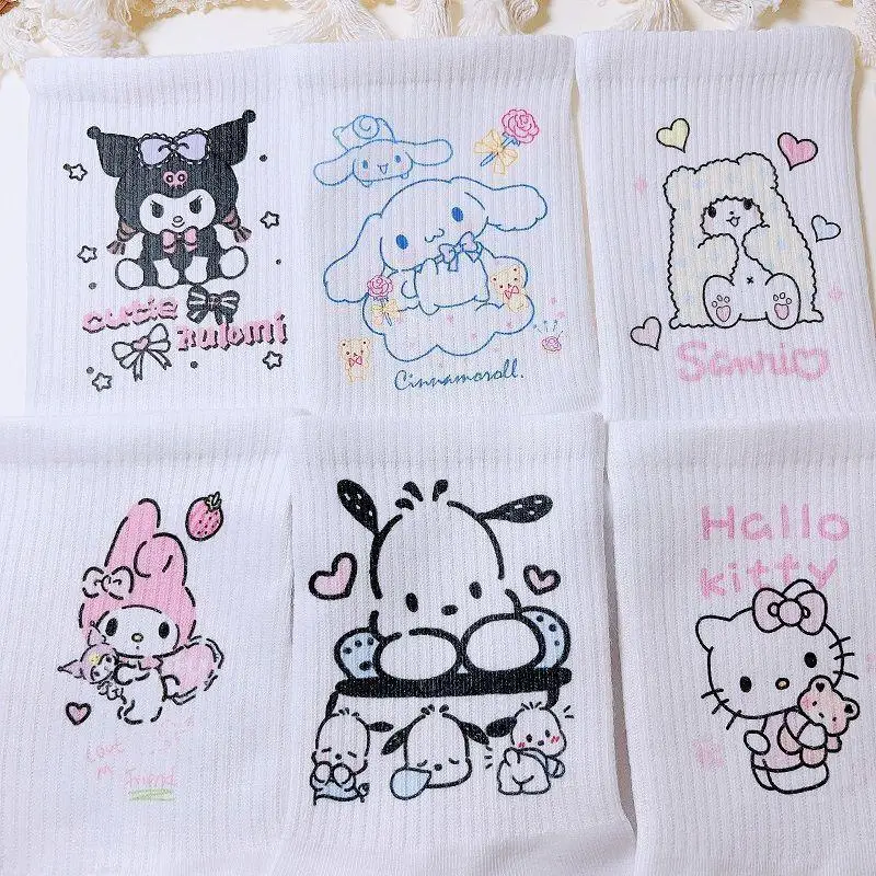 

Sanrio Kitty White Mid Length Socks for Autumn and Winter INS Versatile Fashion Kawaii Kuromi Pochacco Cartoon Comfortable Socks