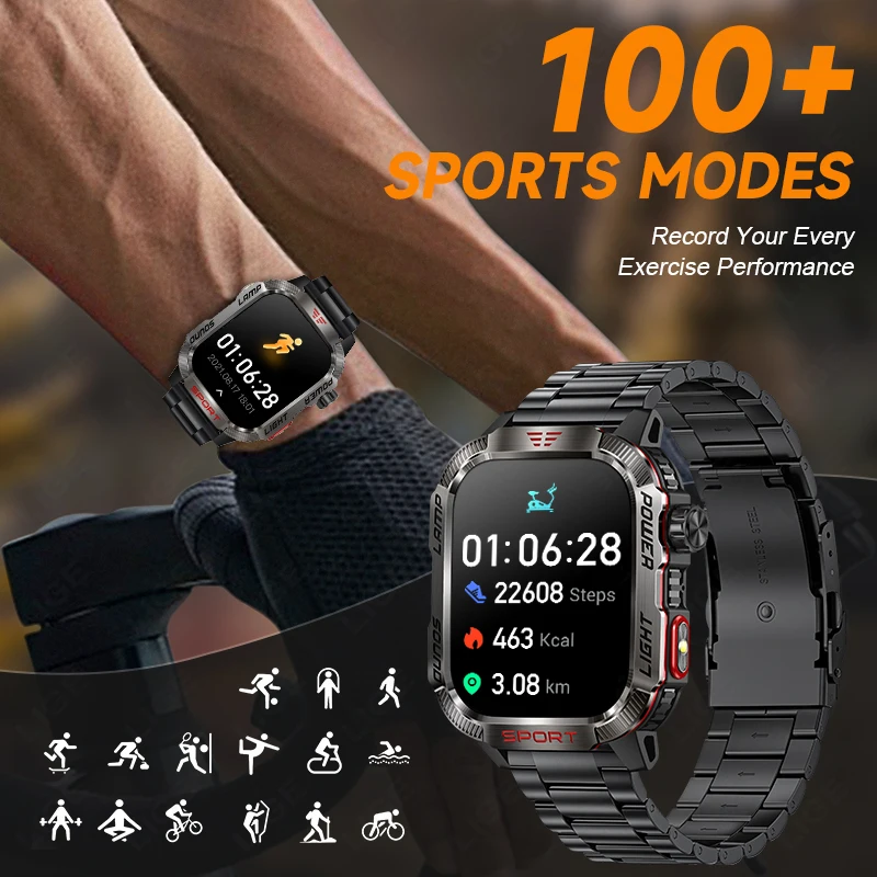 New For Android IOS Military GPS Smart Watch Men Flashlight Compass Waterproof Outdoor Sports Tracker Bluetooth Call Smartwatch