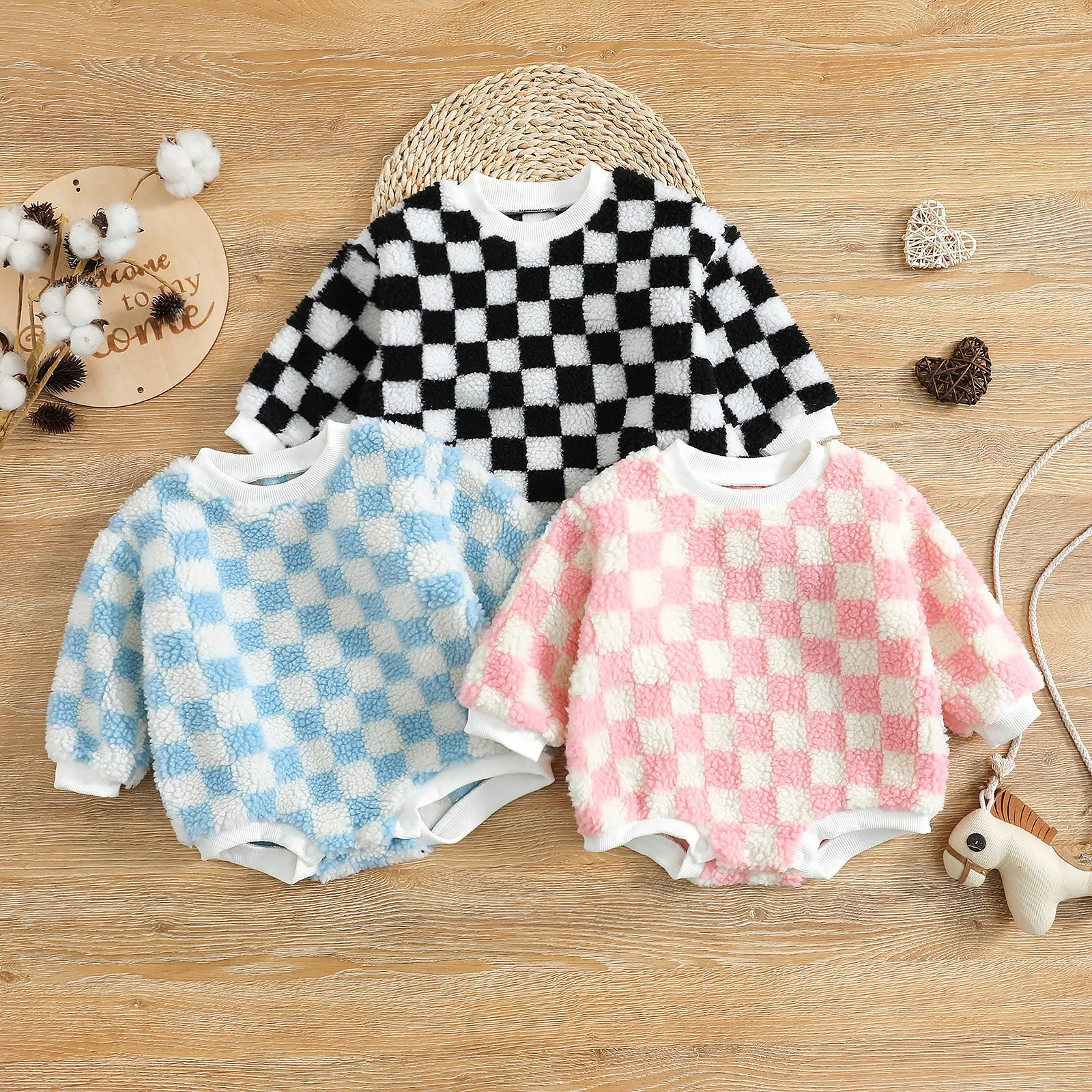 Infant Baby Girls Boys Casual Long Sleeve Plaid Romper Fashion Lamb