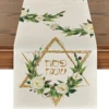 Spring Hexagram Flowers Passover Linen Table Runner Party Decoration Washable Dining   for Kitchen  Decor 1
