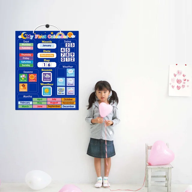 Kids Magnetic Calendar Time Month Date Day Season Weather Learning Chart Board Early Educational Toy for Boys Girls Home School 6
