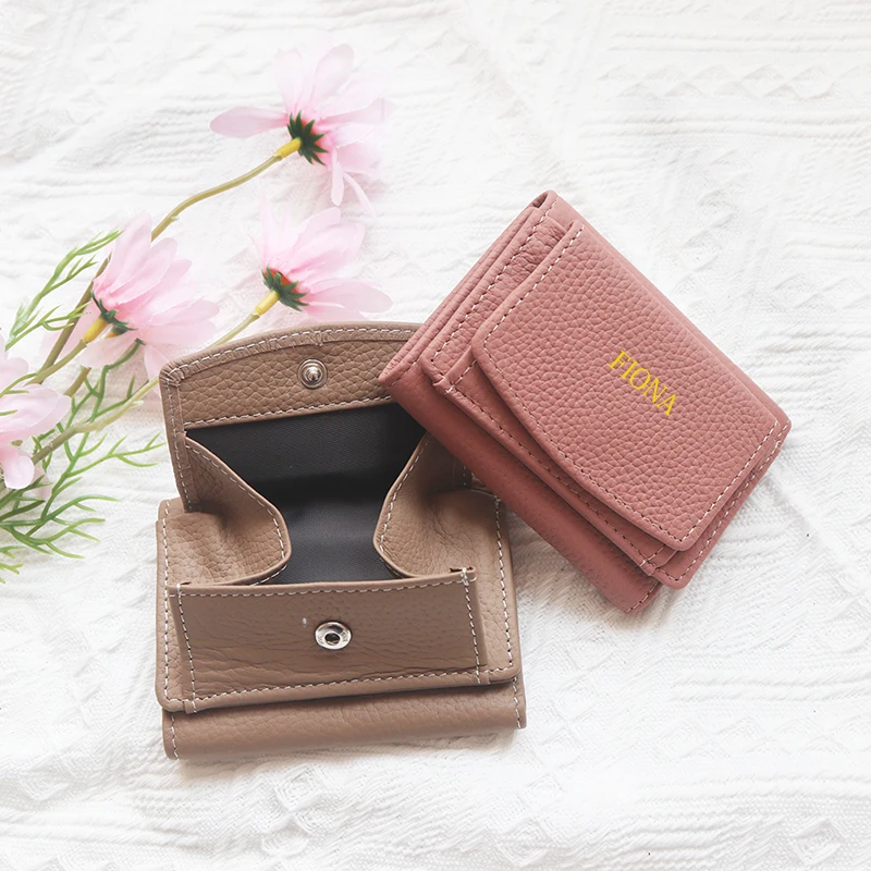 Cartera de cuero genuino con letras personalizadas para mujer