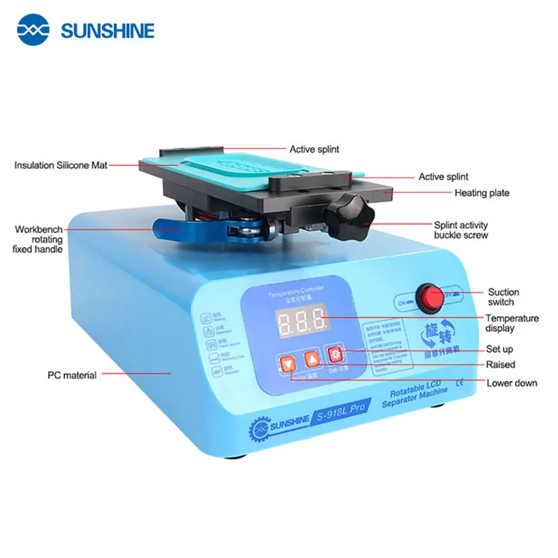 SUNSHINE S-918L Pro 7inch Rotate Hot Plate Separator Machine Strong Suction For iPhone Samsung LCD Display Repair Tool