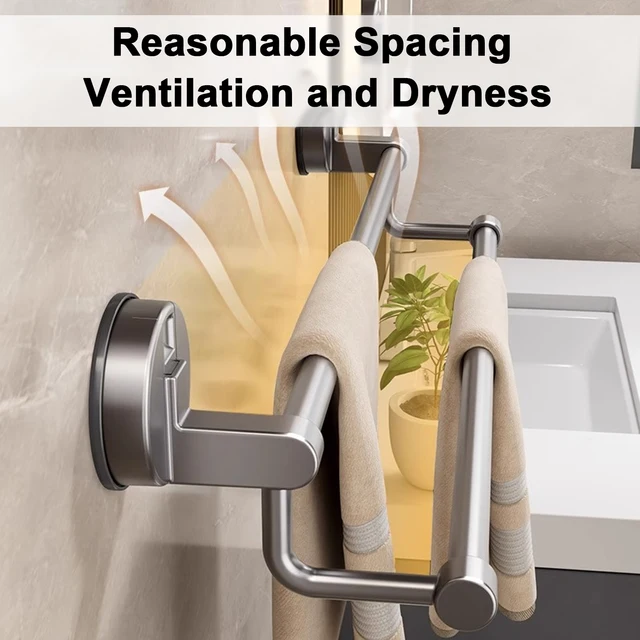 ที่แขวนผ้าเช็ดมือแบบติดผนังในห้องน้ำ ใช้ถ้วยดูดสุญญากาศ ไม่ต้องเจาะ ขนาด 30/40/50 ซม. ราวแขวนผ้าเช็ดตัวแบบสองชั้น ประหยัดพื้นที่ในอพาร์ตเมนต์ 4