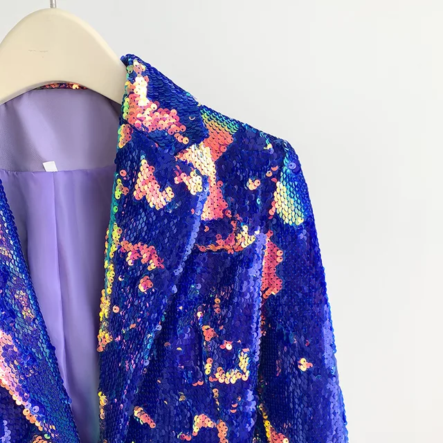 Casual Blazer Blue Sequin Blazer Women's Female Velvet Purple