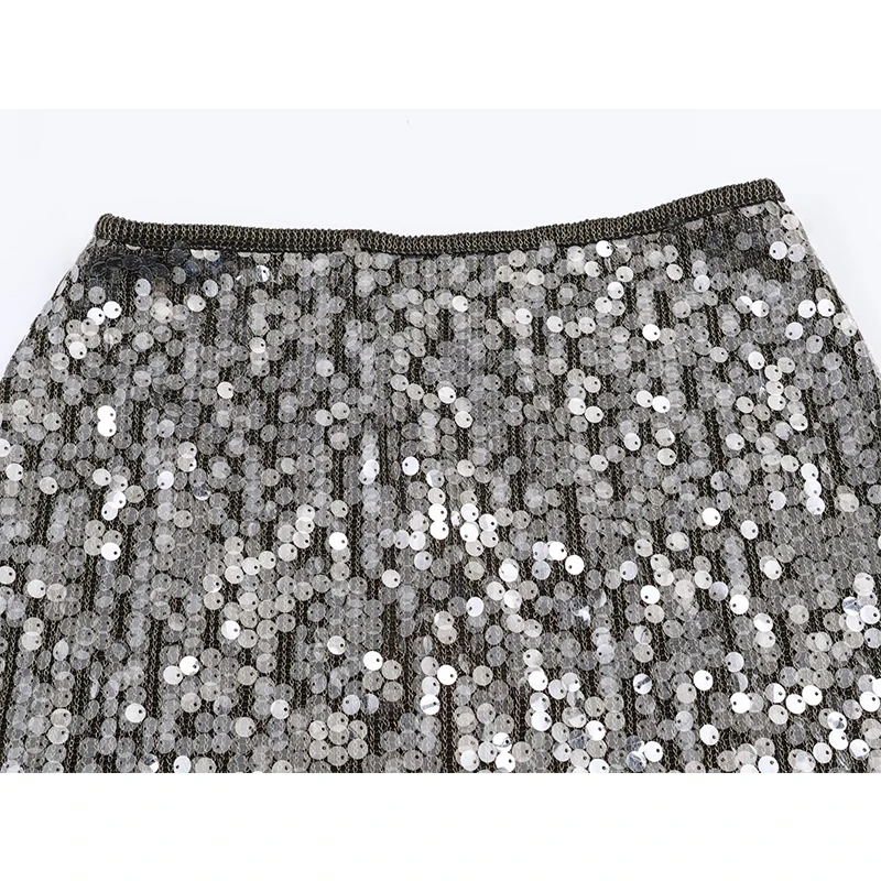 Women Lace Splice Midi Skirt Sequin Elegant Long Skirts 2026 New Fashion Lady Spring Summer Evening Party Skirts ﻿