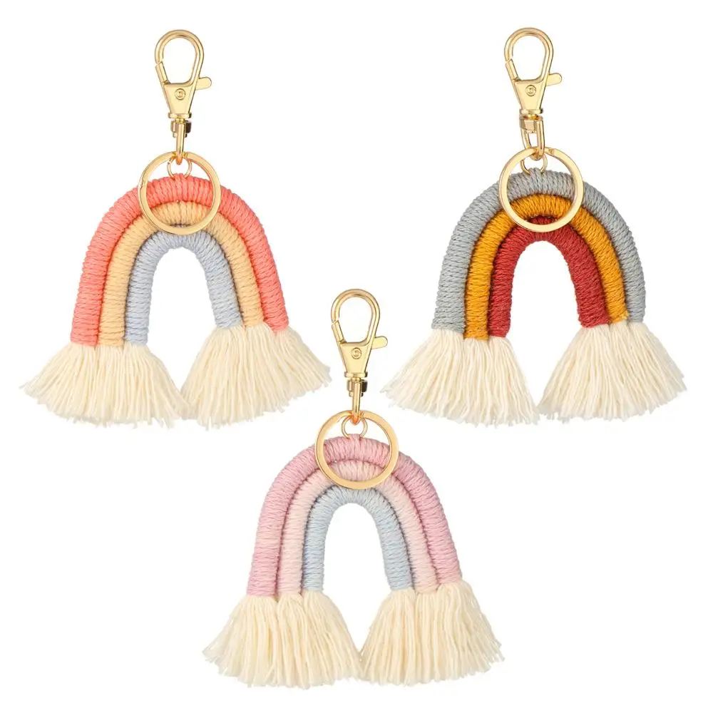 

1PC Rainbow Weaved Bohemian Tassel Keychain Car Keyring Holder Handbag Braid Knit Charms Keychain Macrame Bag Charm Jewelry