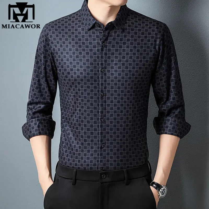 

New Brand Luxury Plaid Casual Shirts Men Autumn Long Sleeve Dress Shirt Slim Fit Camisa Masculina C927