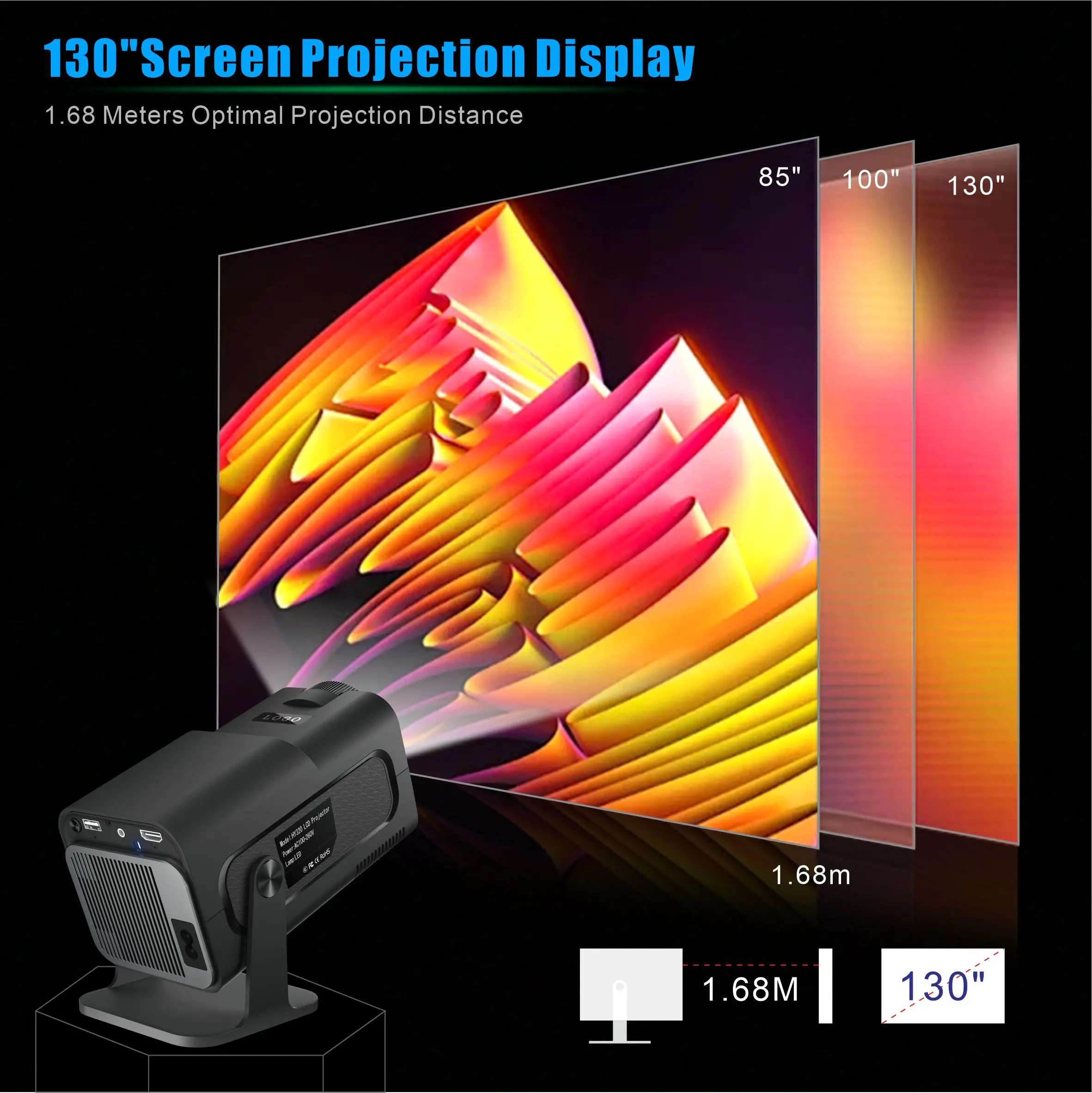 Portable Projector 4K Android11 300ANSI Mini Native 720P Wifi6 BT5.0 180&deg; Rotable For Outdoor Camping