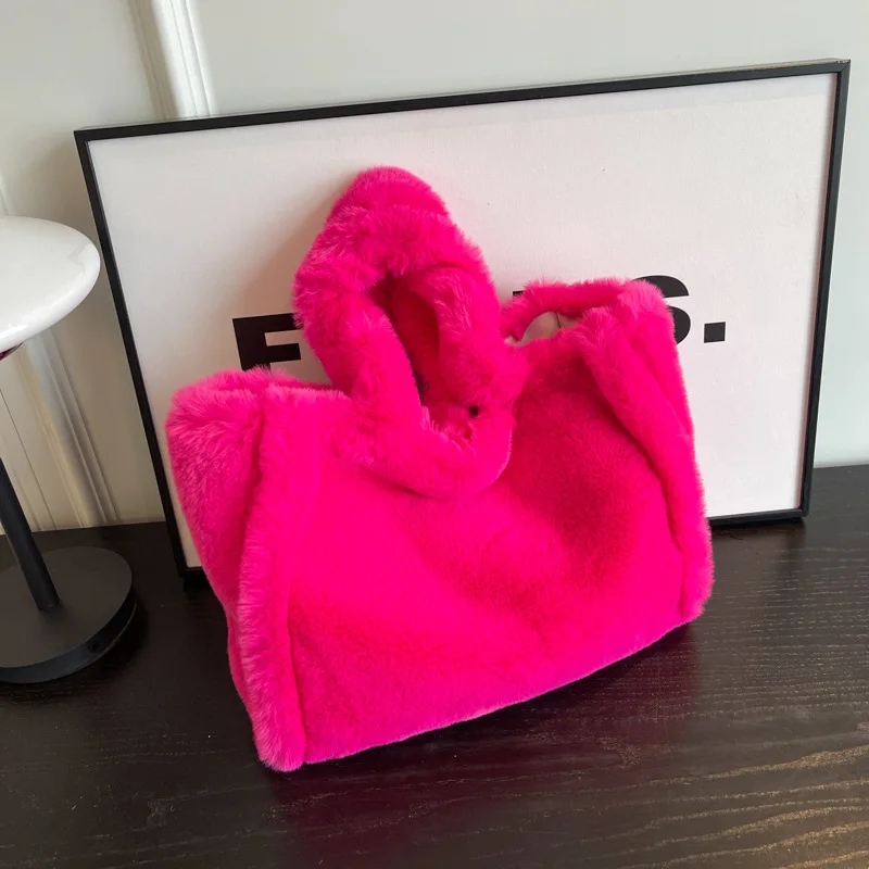 

Зимние мягкие сумки-тоуты из искусственного меха, пушистая плюшевая сумка на плечо, Вместительная женская сумка из овечьей шерсти, теплая сумка для покупок, сумочка для поездок