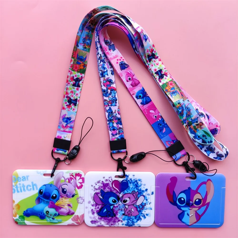 Horizontal Disney Stitch Id Card Holder Lanyard Men's Business Badge