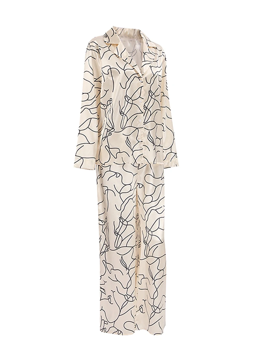 

Женский комплект из 2 предметов с цветочным принтом, рубашка с длинным рукавом и пуговицами, топы и брюки, одежда для сна, одежда для отдыха