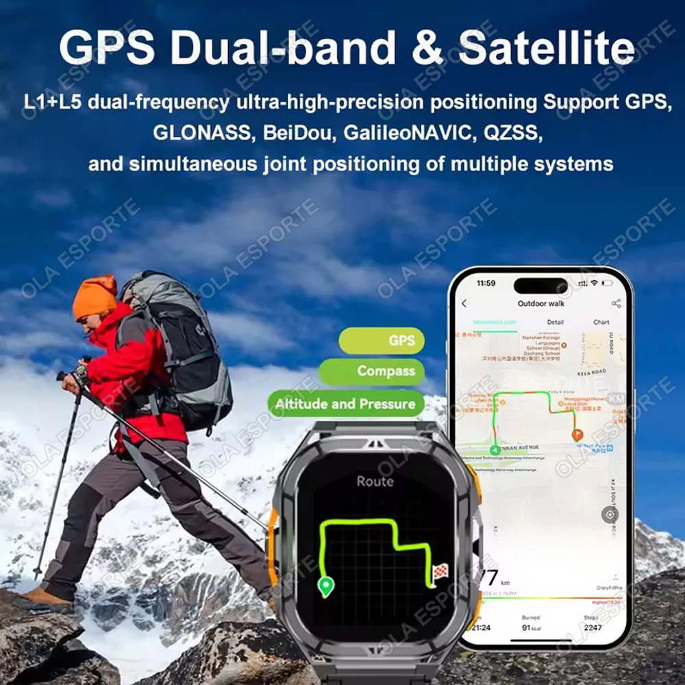 รูปสินค้า สมาร์ทวอทช์กันน้ำ 5ATM พร้อม GPS ดูอัลแบนด์ เข็มทิศสำหรับกีฬา