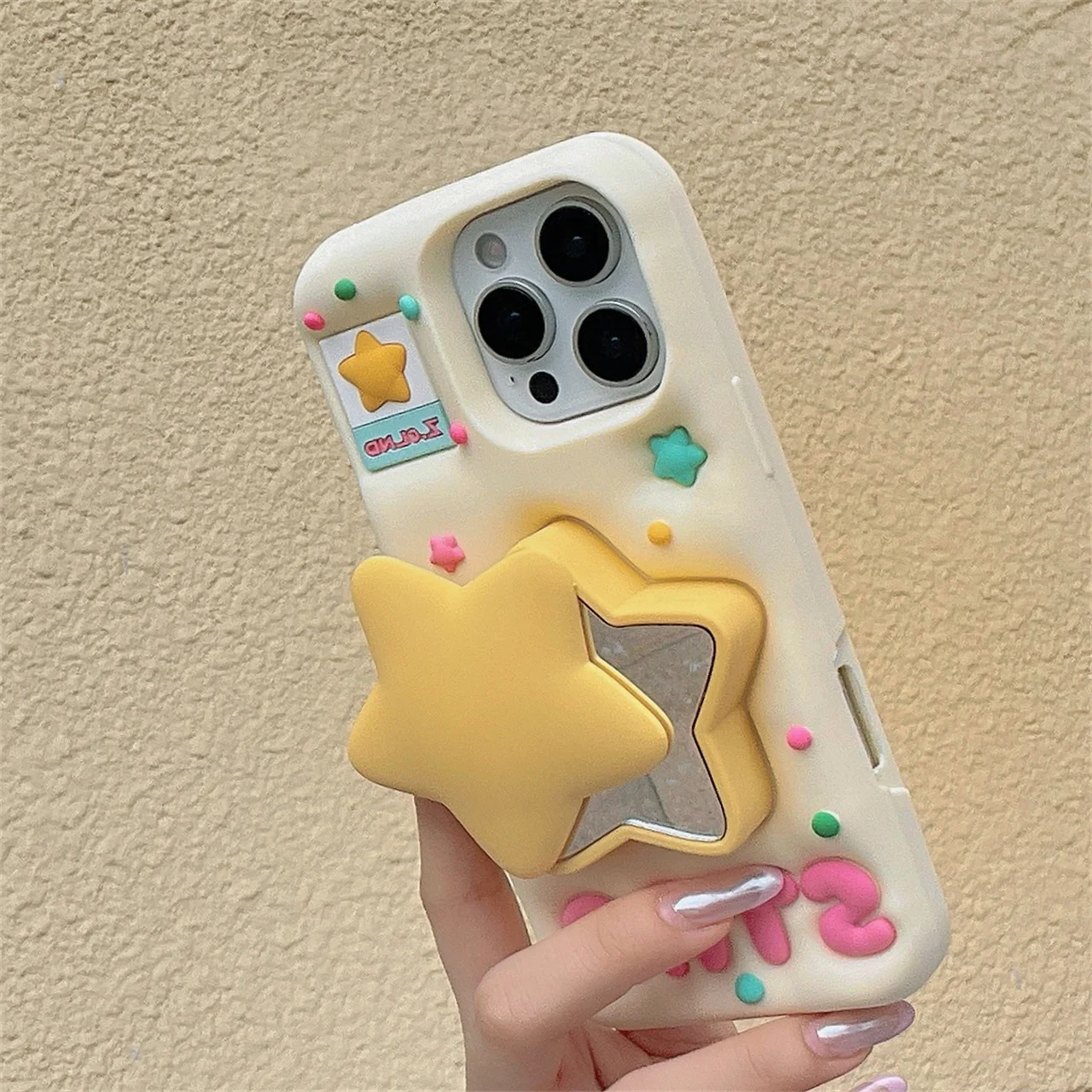 Cute Star Mirror Silicone Phone Case with Holder & Stand - Shockproof Cover
