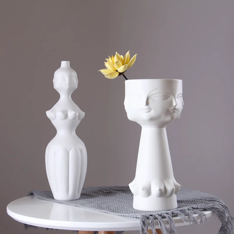 

Nordic Style Home Decor Unique Human Face Hydroponic Vase Simple Living Room Table Ornaments Ceramic Dried Flower Vases Crafts