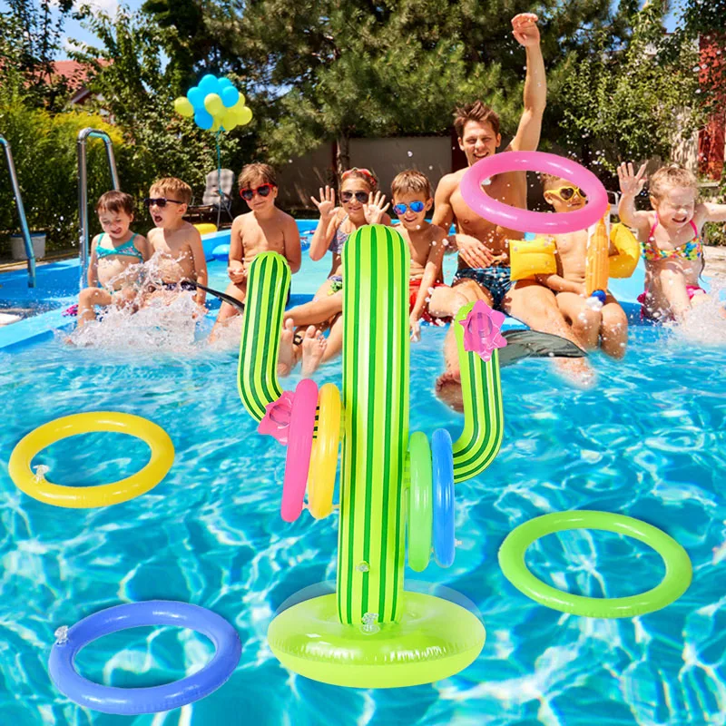 Inflatable
  Cactus Ring Toss Game Set: Floating Swimming Pool Toys