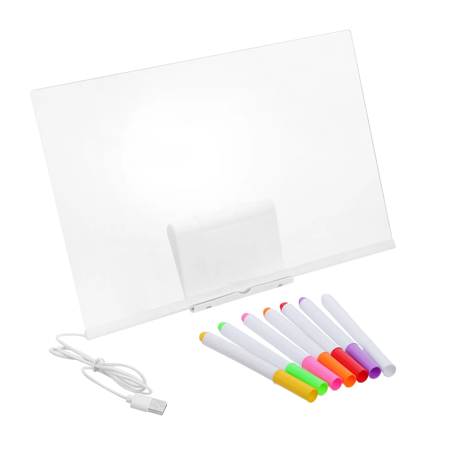 1세트 LED 발광 아크릴 보드 USB 전원 재사용 가능 조명 건식 지우개 메시..