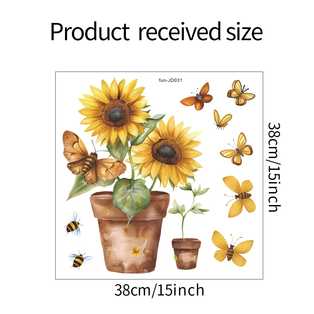 1PCS Creative Potted Sunflower Butterfly Glass Window Home Landscaping Decoration Electrostatic Uv Window Sticker