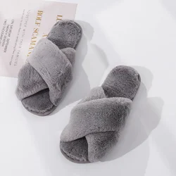 Cozy Women's Faux Fur Slip-On House Slippers - Warm & Fashionable Flats in Black or Pink - 42-43 (Gray)