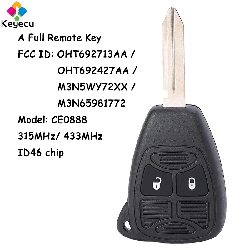 Keyecu 315Mhz / 433Mhz Chiave Remota Per Dodge Calibre Caricabatterie Avenger Ram 1500 2500 3500 Nitro Magnum Grand Caravan Durango Dakota