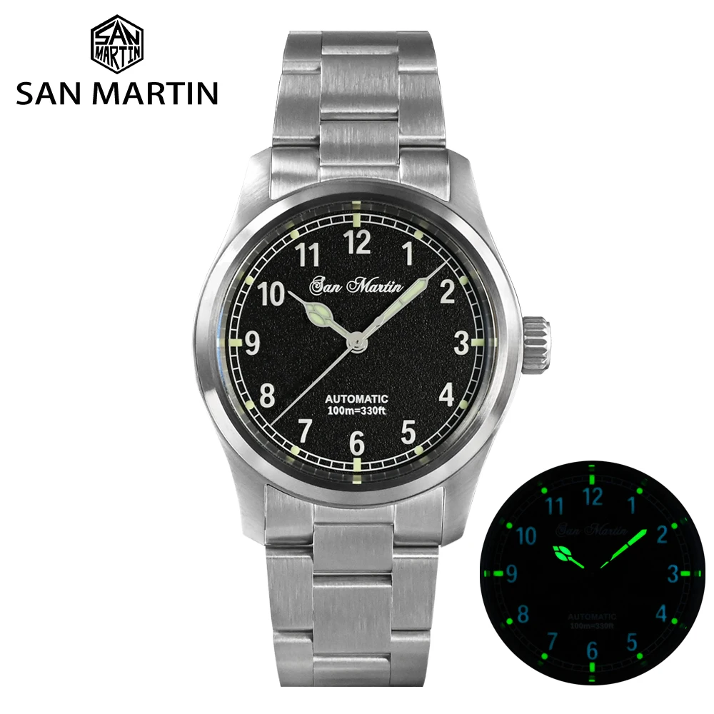 San Martin Simple Men Watch 37Mm Pilot Miyota 8215 Classic Military Explore Orologi Meccanici Automatici Impermeabili 100M