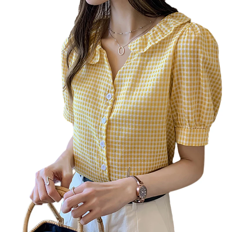 yellow plaid blouse