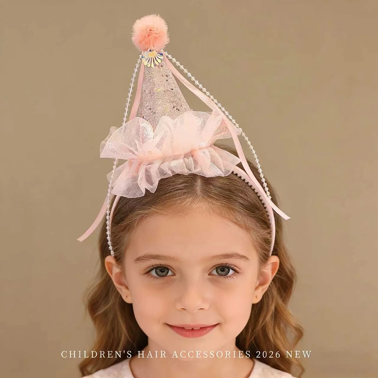 2026 Neue Rosa Glitzer Geburtstagskrone Stirnband Pompon Funkelnde Prinzessinnen-Haaraccessoires für Mädchen Kleinkind Party Foto-Requisite Geschenk