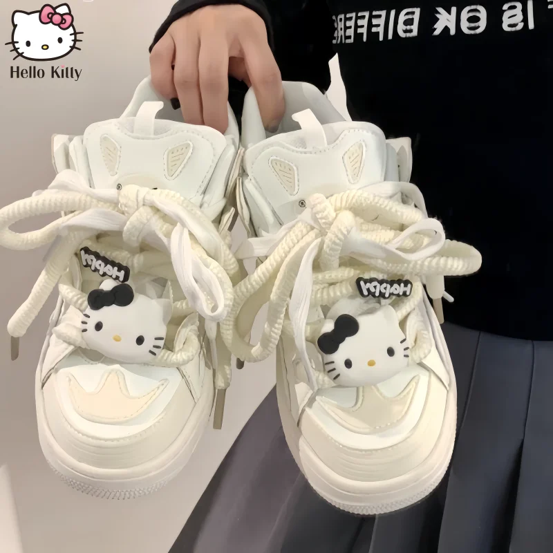 

Sanrio Cartoon Hello Kitty Sneakers Women Thick Sole Bread Shoes Y2k Preppy Cute Casual Sport Shoes Student Skate Shoes Gift