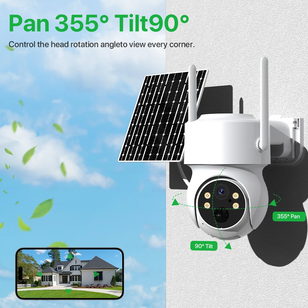 WiFi PTZ Camera Outdoor Wireless 10X Zoom Solar IP Camera 4MP Built-in Battery Video Surveillance Camera Long Time Standby iCsee 6