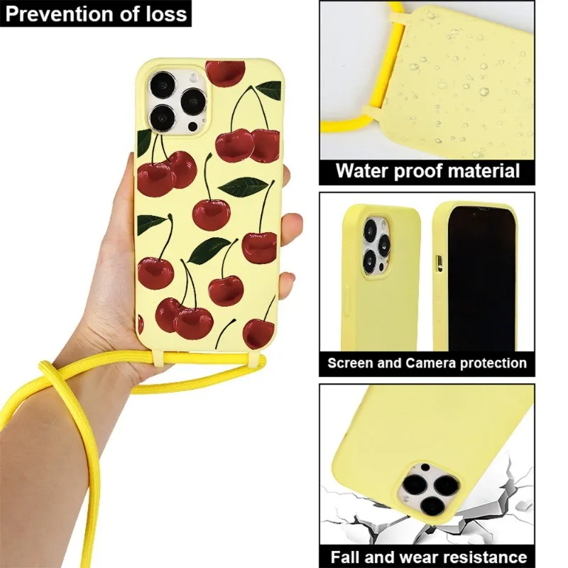 Red Cherry Soft Shockproof Phone Case with Strap