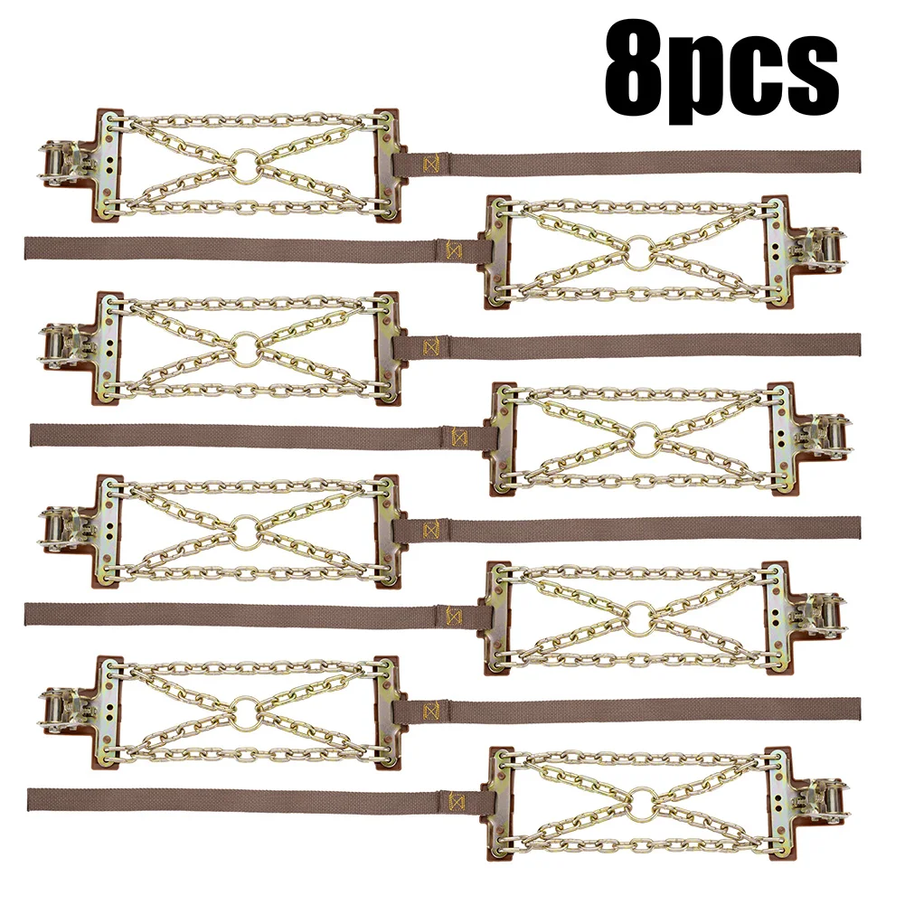 8PCS Anti-Skid Metal Car Tyre Chains Suitable for Tire Width 165-215mmm, Snow Mud Sand Wheel Chains