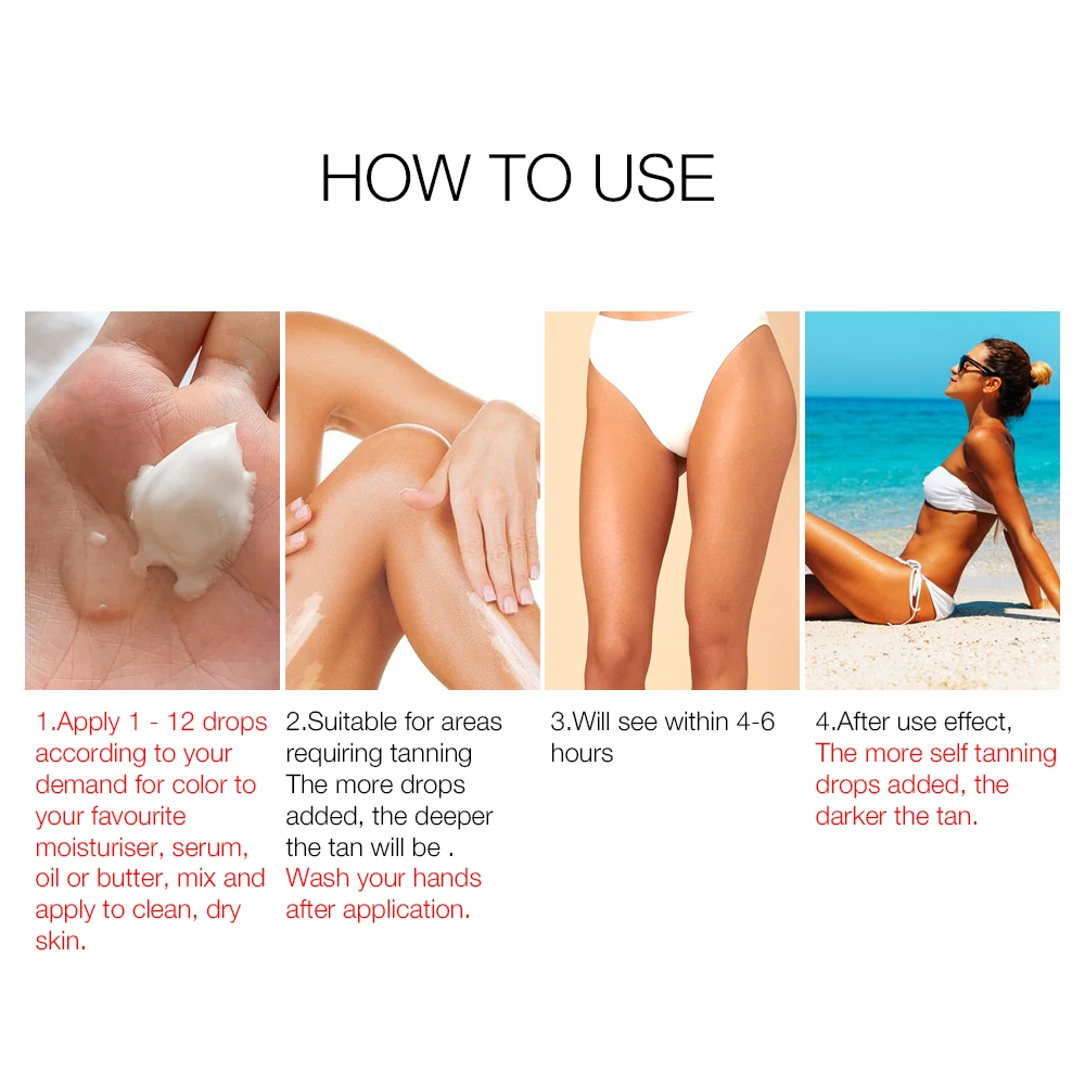 Natural Face Tan Drops Sun Tanning Oil Liquid Dark Self Tanning Serum Drops For Face Body Tropic For Beach Or Surfer