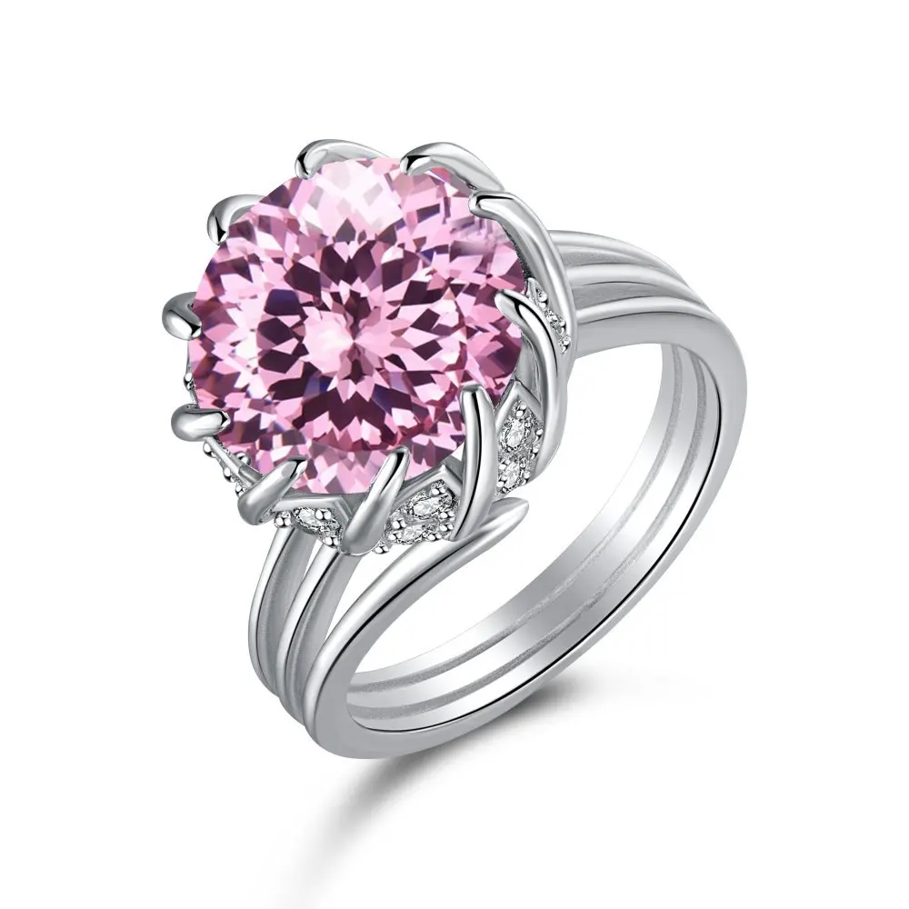 S925 Sterling Silver Fireworks Cut High Carbon Diamond Ring Women&s 6ct European And American Fashion Luxury Sense Lotus