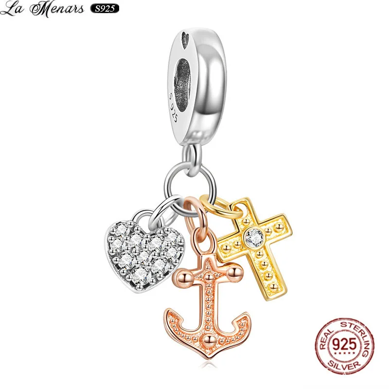 

La Menars New 925 Sterling Silver Pendant Love Anchor Cross Charms for Women Bracelet Making Fine Jewelry Gift