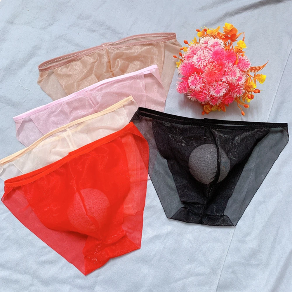 Men Sexy See-through Lingerie Seamless Panties Briefs Sheer Mesh Pouch Underwear Comfortable Low-waist Underpants