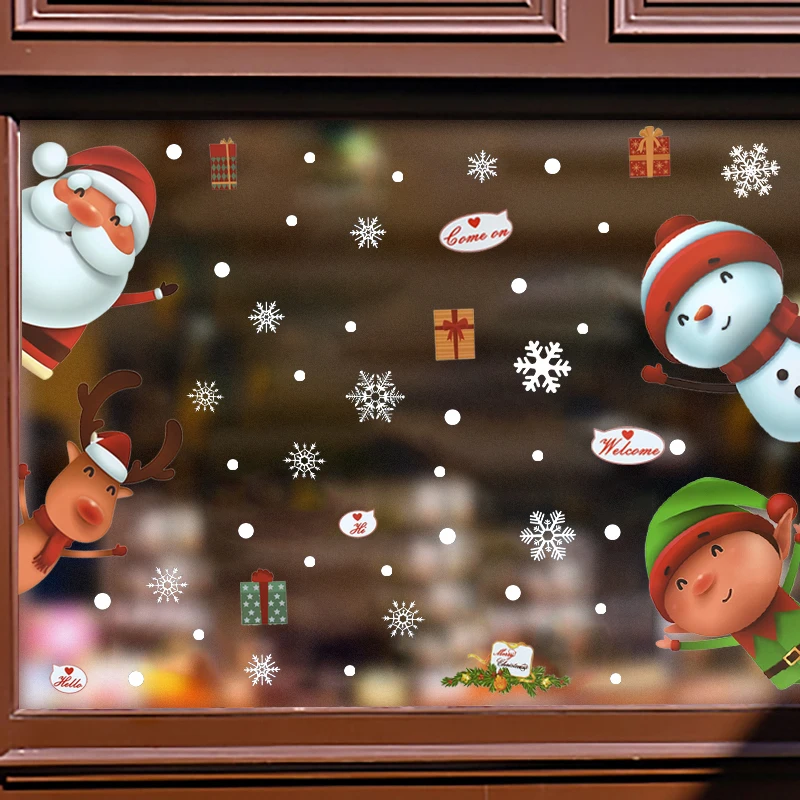 

Christmas Window Stickers Santa Claus Snowman Elk Cartoon Glass Decal Merry Christmas Decoration 2024 Home New Year Supplies