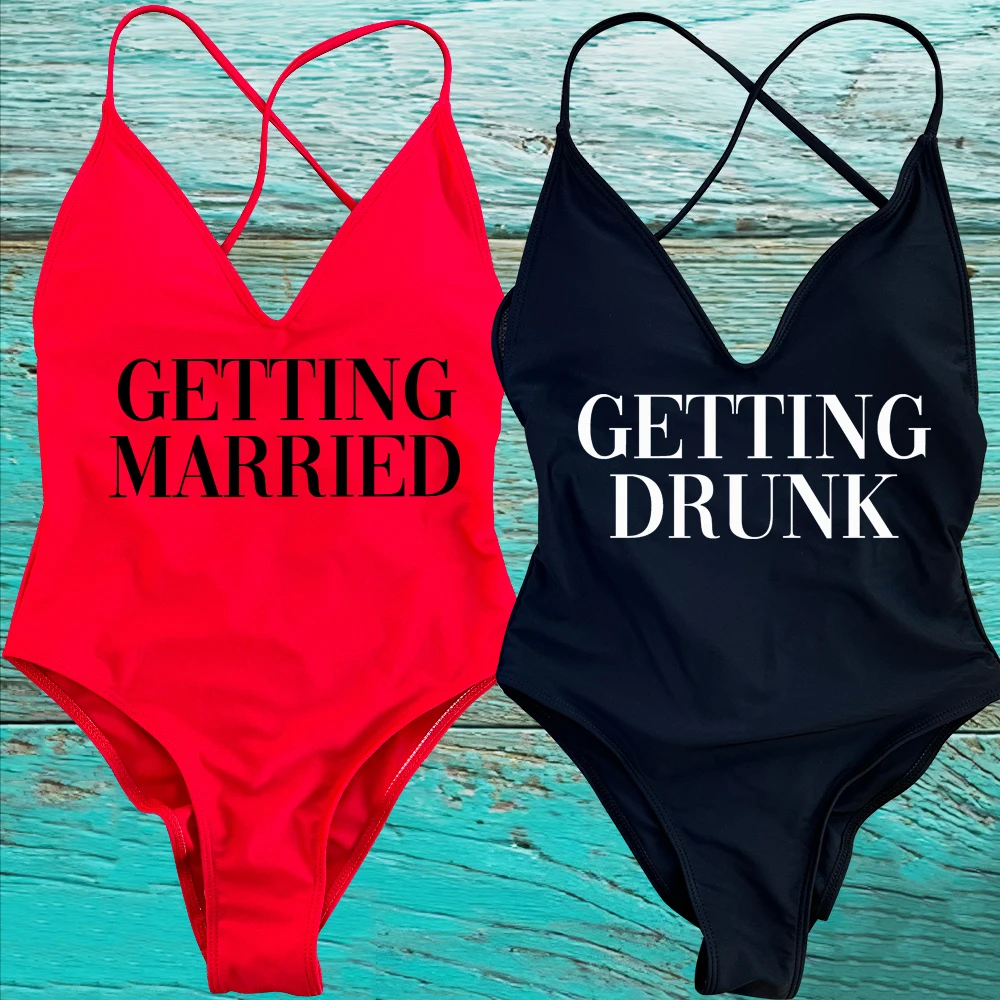 GETTING MARRIED Padded Bride One Piece Swimsuit GETTING DRUNK Women Swimwear Bathing Suit Swimming Suit Summer SQUAD Beachwear