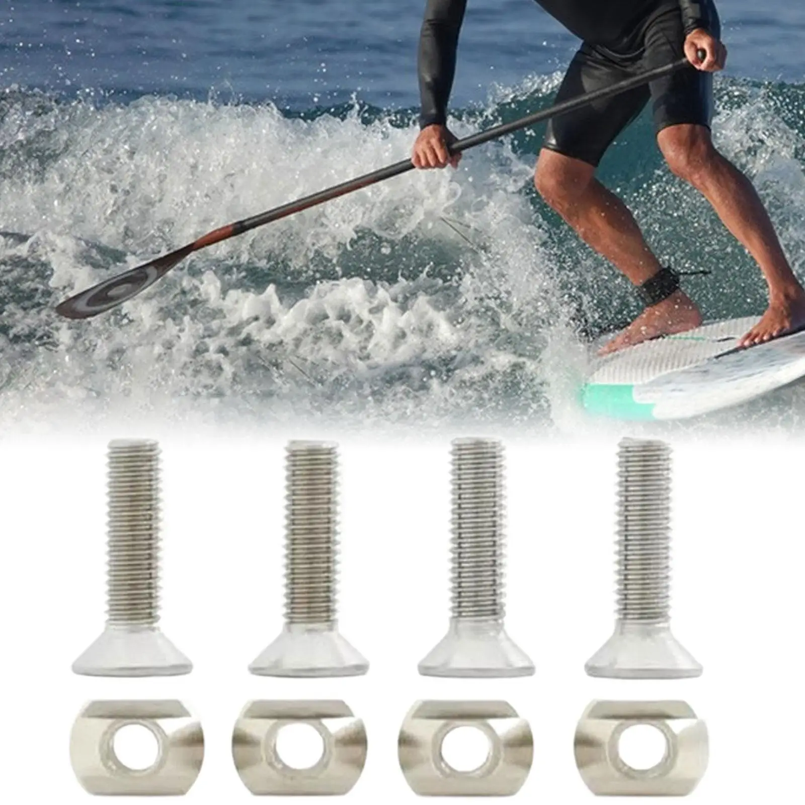 4 Pieces Surfboard Fin Screws Paddleboard Fin Screw No Tool Needed Surf Thumb Fin Screw and Plate for Outdoor Surfing Summer