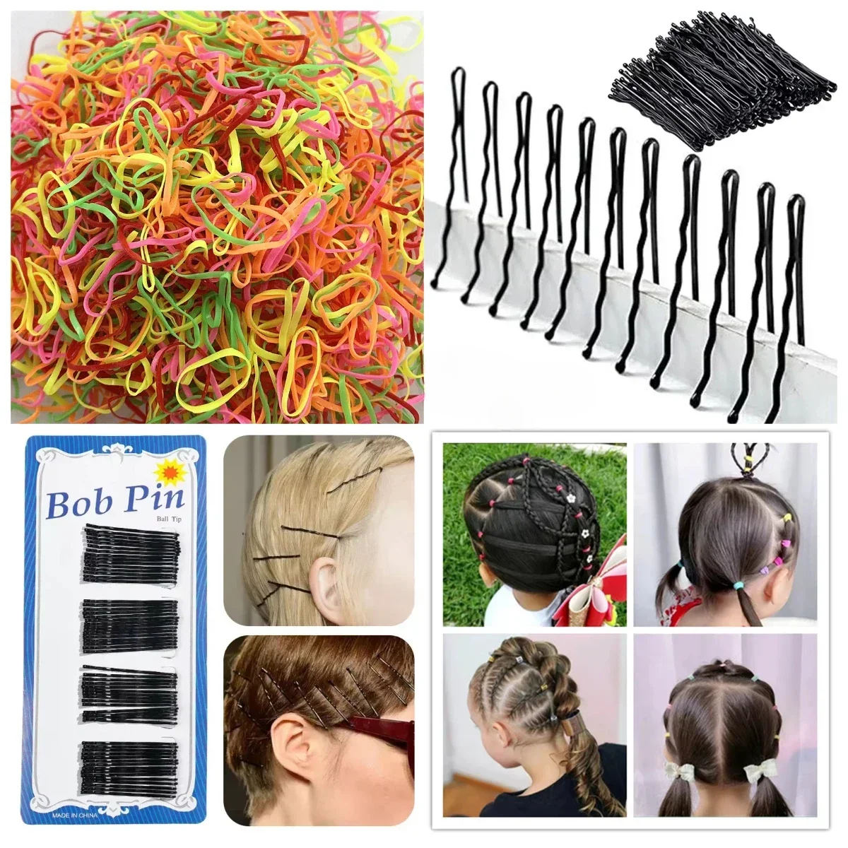 50pcs Disposable Headband Elastic Rubber Band DIY Hair Style With 20pcs Hair Clips For Boy Girl Hiphop Invisible Pin Hairpin