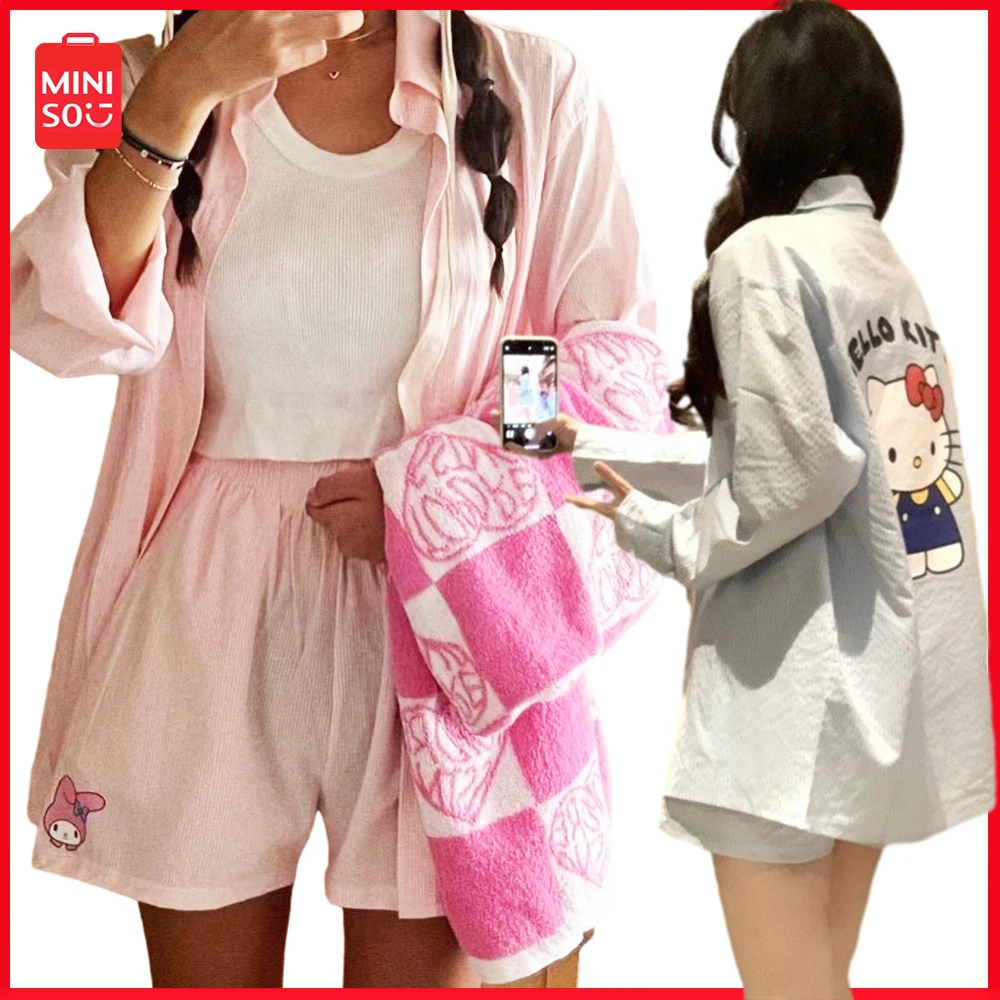 

New 2Pcs Y2K Long Sleeve Suit Women's Suit Cute Cartoon Melody Shorts Girl's Shirts Spring Autumn Casual Short Sets Girls Gift