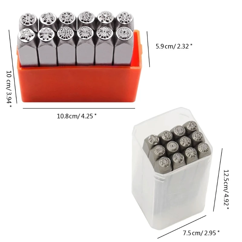 Metal Stamping Tool 12Pcs Metal Flower Set for Imprinting Metal Leather 1/8&rdquo; 1/4'' (3mm 6mm) Stamping Tool Set for DIY Craft