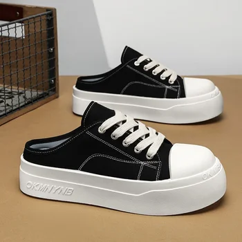 Summer Canvas Sneakers Men Half Shoes Comfortable Breathable Slip-on Shoes Man Mules Street Style Platform Men's Casual Sneakers 1