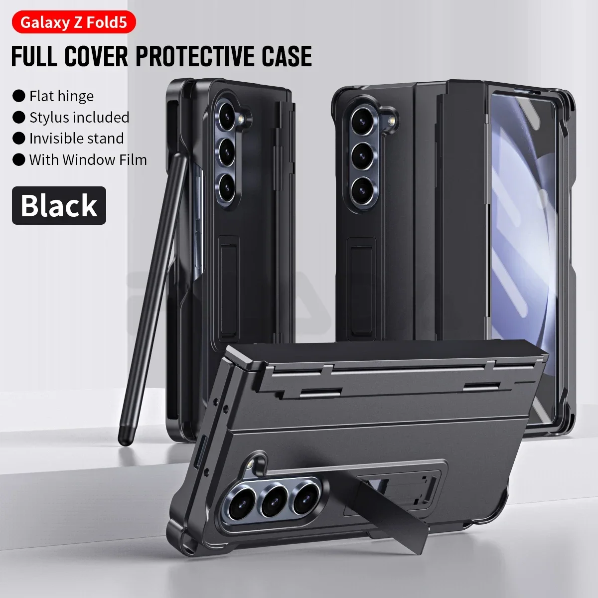 For Samsung Galaxy Z Fold 5 4 3 Case Luxury Pen Slot  Bracket Folding Hingle Tempered Film Protection Shockproof Hard Back Cover