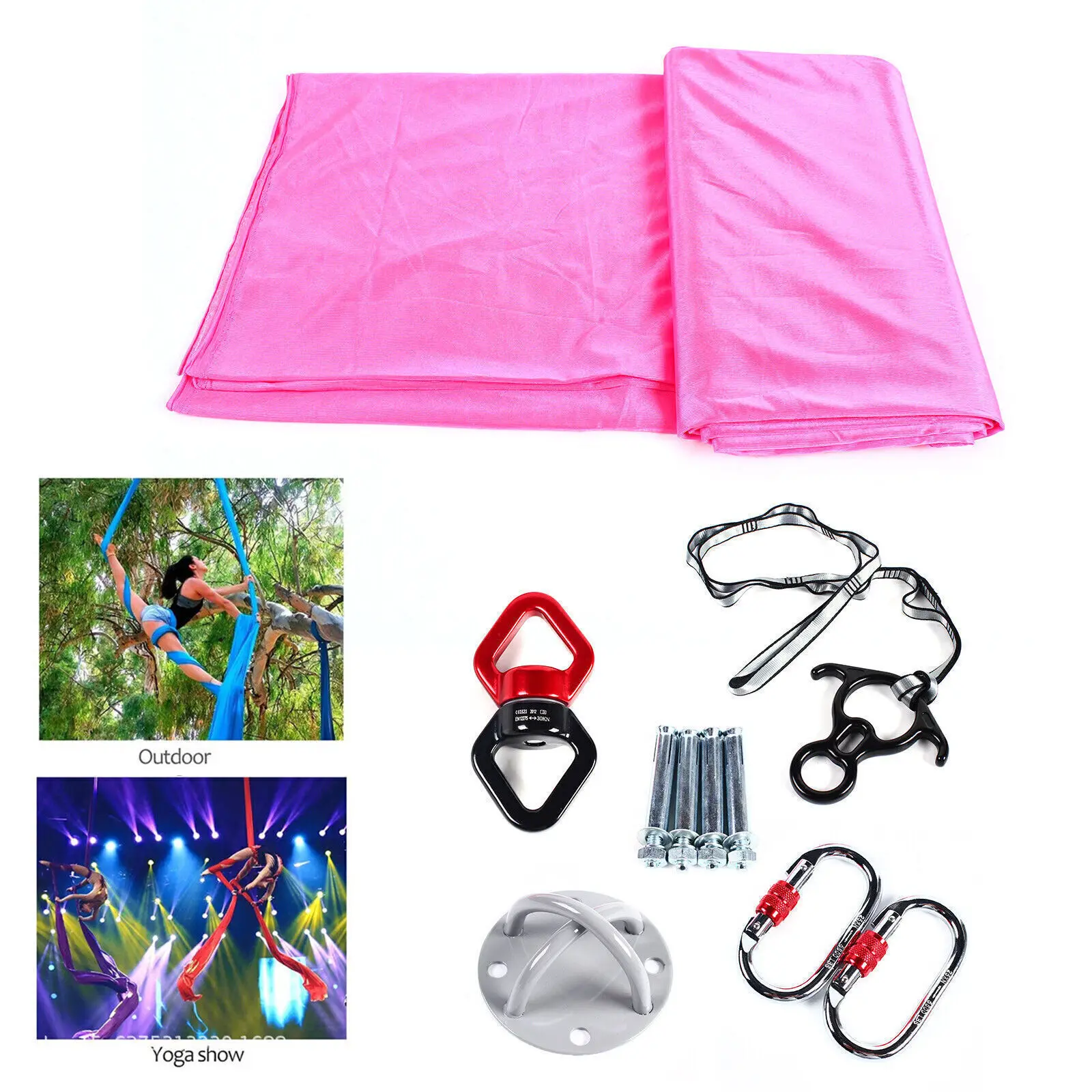 Aerial Silk Yoga Swing Hammock Inversion Anti-Gravity Pilates w/ Carabiner Kit 2