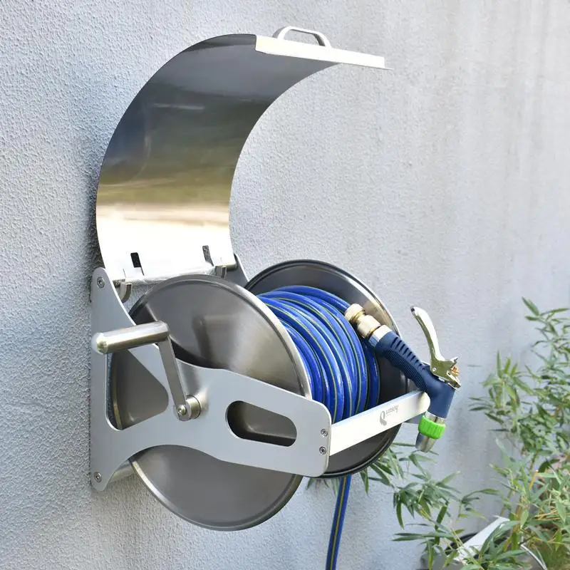 Stainless Steel Covered Hose Reel Wall-mounted Irrigation Household  Portable Washing Car Watering Flowers Gun Pipe Rack Set - Garden Hoses -  AliExpress