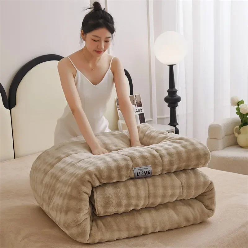 2024 new class A rabbit velvet thick blanket thickened winter quilt core milk velvet winter quilt student dormitory warm 2