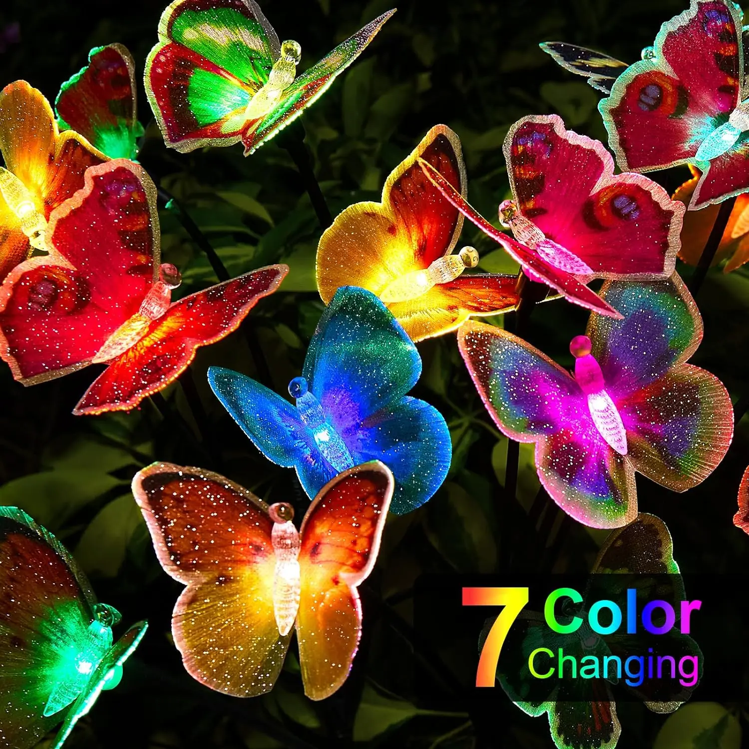 Solar Lights Solar Garden Lights Pack Lifelike Swaying Butterfly 7 Color Changing Waterproof Outdoor Solar Lights for Yard Pathway Garden