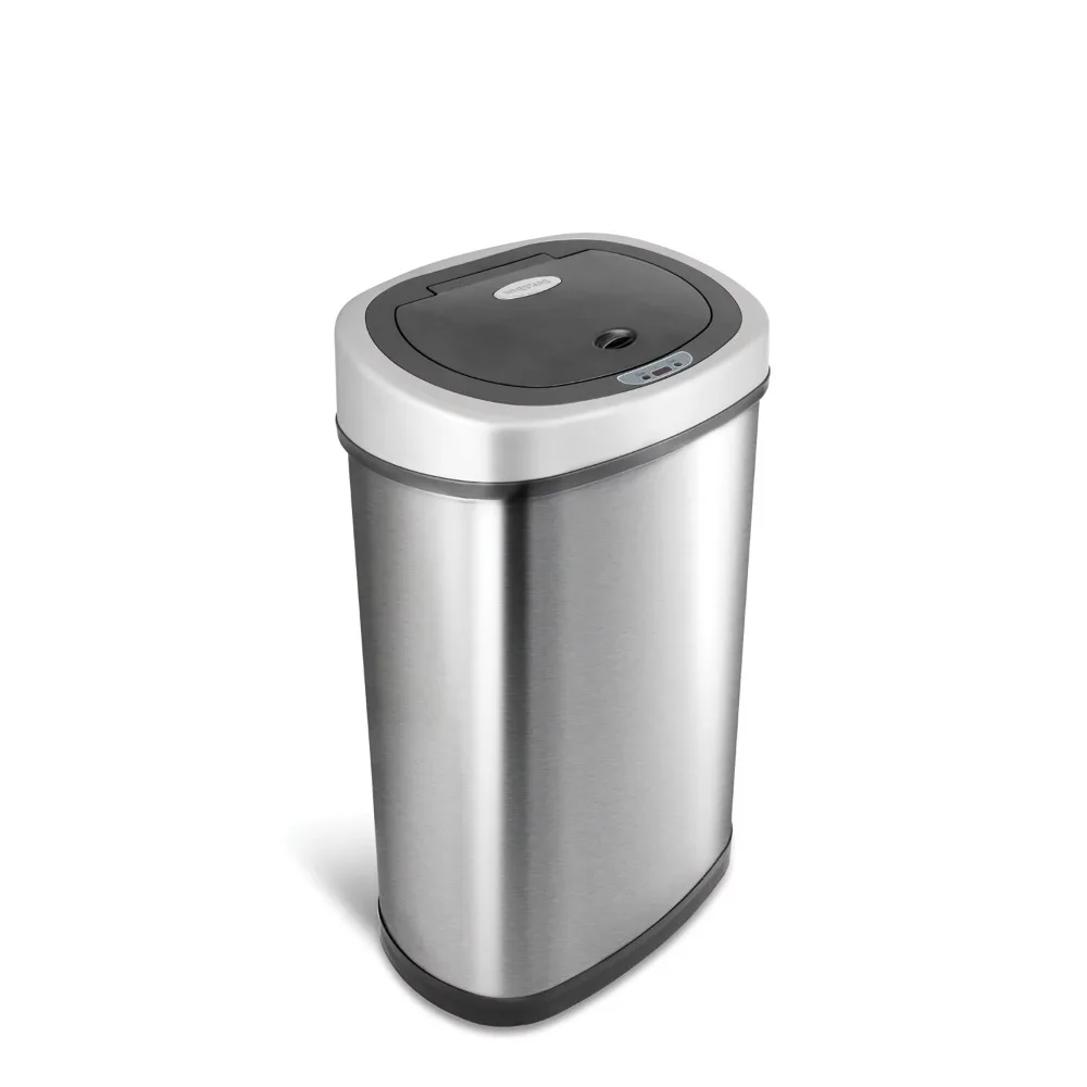 

Stainless Steel With Plastic Lid Trash Bathroom Bin 13 Gallon Trash Can Automatic Wastebin Basket Garbage Bag Kitchen Supplies