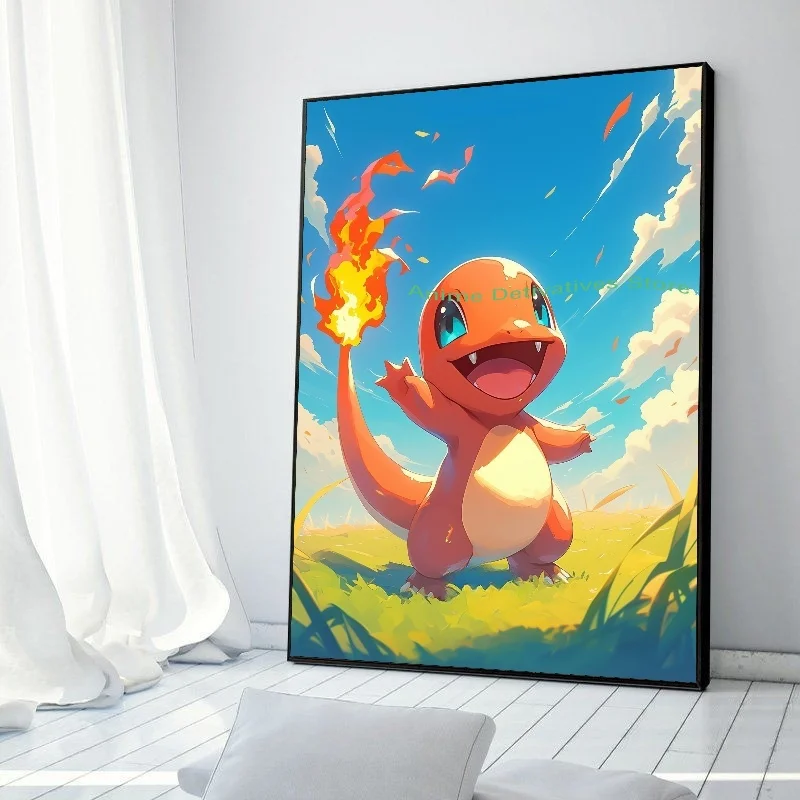 thumbnail image 1 of Figuras de anime de Pokémon en alta definición, Charizard, Bulbasaur, Squirtle, Charmander, ilustraciones, póster, pintura en lienzo, arte de pared, decoración de la habitación del hogar, 1 of 5